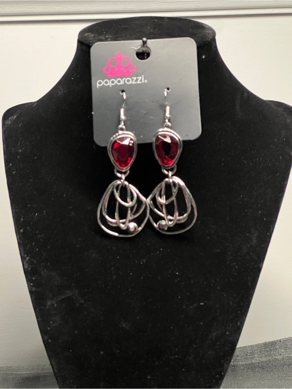 Paparazzi Garnet Teardrop Dangle Earrings - Silver Tone